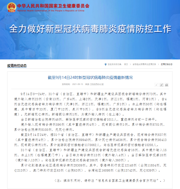 9地新增14例本土确诊涉23省市/31省区市新增确诊92例本土73例