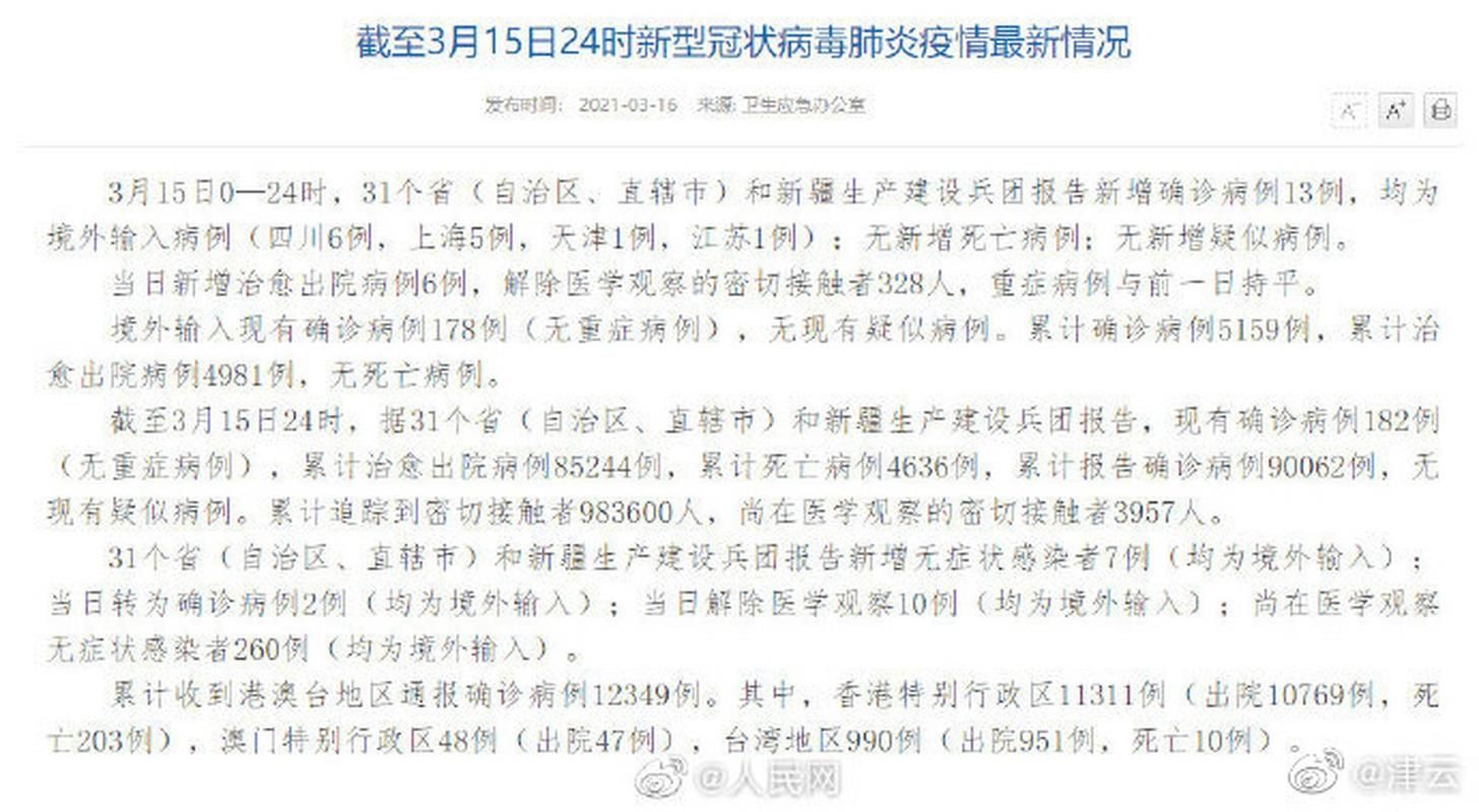 31省市新增1例重症涉24省市_新增确诊31个省