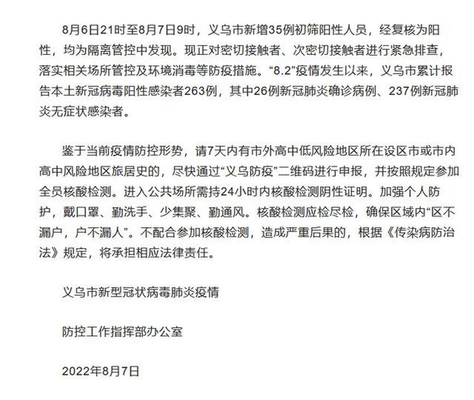 浙江金华义乌近期新增阳性感染者6例/浙江义乌金华疫情